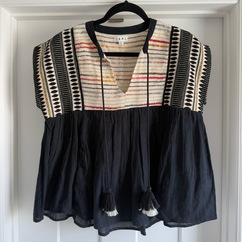 THML Black and Cream Embroidered Blouse
